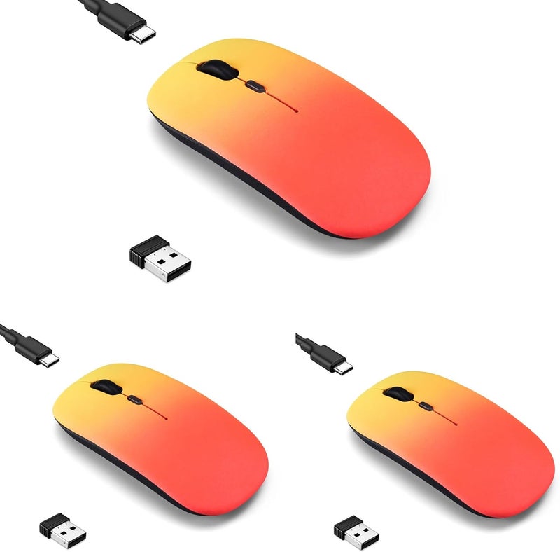 Guiheng 3 Pack Wireless Bluetooth Mouse,LED Dual Mode Rechargeable Silent Slim Laptop Mouse,Portable(BT5.2+USB Receiver) Dual Mode Computer Mice,for Laptop,Desktop Computer,ipad Tablet,Phone,Mac-Rosy glow red - Image 1